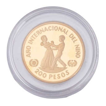 Dominikanische Republik /GOLD - 200 Pesos 'Jahr des Kindes' 1982 PP
