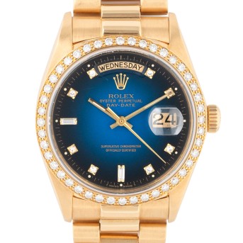 ROLEX Day-Date 36 'Diamond Blue Vignette' in 18K Gelbgold Ref. 18038, ca. 1980. 