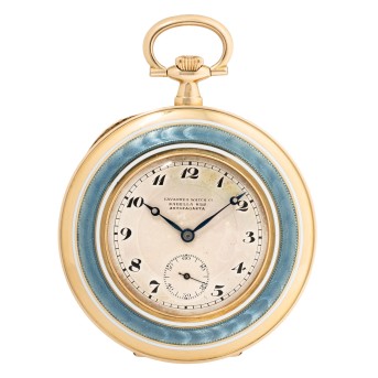 TAVANNES WATCH Co. antike emaillierte und doppelt signierte Taschenuhr "Horses".