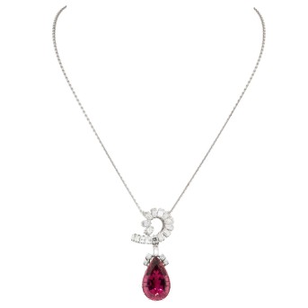 Collier mit Rubellit im Tropfenschliff von 15,6 ct,