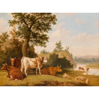 HINCKLEY, THOMAS HEWER (1813-1896), "Rinder und Schafe an einem Flussufer", 1846,