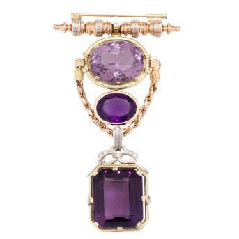Üppige mehrgliedrige Brosche mit 3 Amethysten
