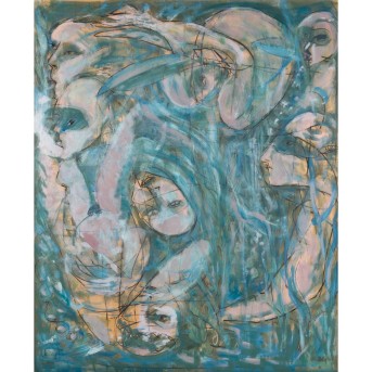 GIORDANO (XX) 'Abstrakte Komposition mit Masken und Gesichtern' 1971.