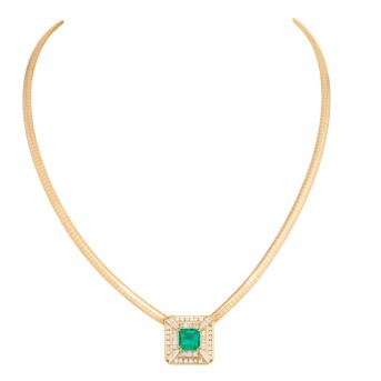 Collier mit leuchtendem Smaragd und Diamanten