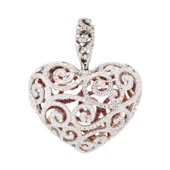 Herzanhänger mit Brillanten und pinken Saphiren,