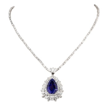 Collier mit Tansanit im Tropfenschliff, ca. 12 ct,