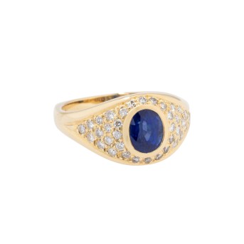 Ring mit Saphir 1,47 ct (grav.) und 36 Brillanten zus. 0,48 ct (grav.),