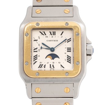 CARTIER Santos Galbee Mondphase Ref 119901 Herrenuhr von 1990. Box und Papiere. 