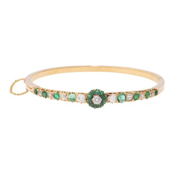 Armspange mit Smaragden und Altschliff-Diamanten zus. ca. 1,4 ct.