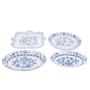 MEISSEN 4 Serviceteile 'Zwiebelmuster', 1. und 2. Wahl, 19./20. Jh.