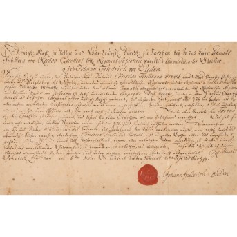 MILITÄR-BESTALLUNG UND DIENSTZEUGNIS FÜR CHRISTIAN FERDINAND OSWALD, 1744