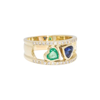 Ring mit Saphir- und Smaragdherz,