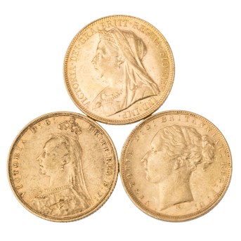 Australien/GOLD 3x 1 Sovereign Victoria 1875/M 1891/M 1901/M