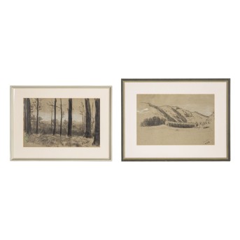 Künstler der GRÖTZINGER MALERKOLONIE (1. H. 20. Jh.), 2 Landschaftszeichnungen, 1932/33,