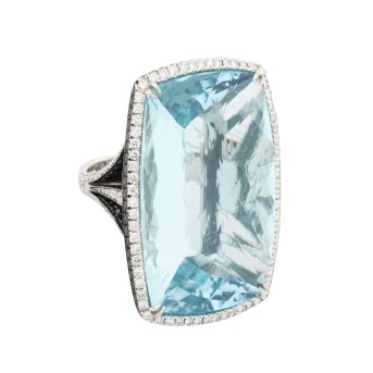 WEMPE Ring mit großem Aquamarin, Brillanten zus. ca. 2,59 ct