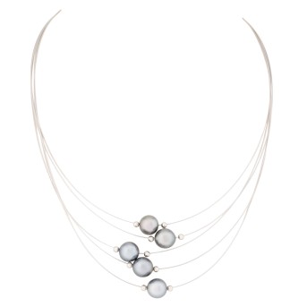 Collier 5-reihig mit grauen Perlen,