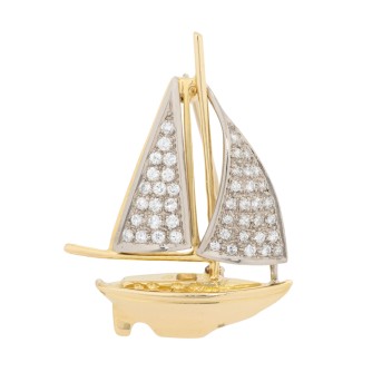 Brosche 'Segelboot' mit Brillanten zus. ca. 0,9 ct,