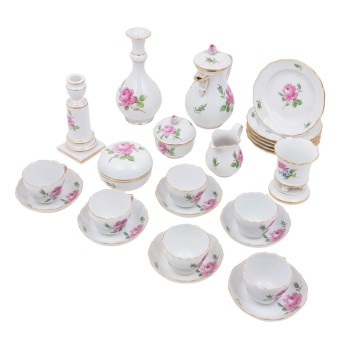 MEISSEN MEISSEN 25-tlg. Mokkaservice f. 6 Personen 'Rote Rose', 1. und 2. Wahl, 20. Jh.