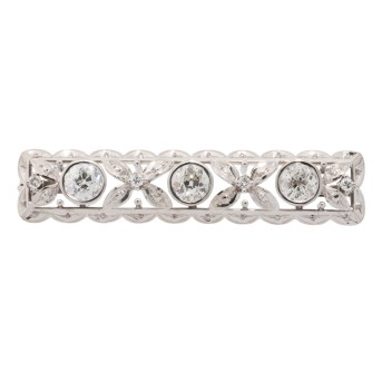 Brosche mit 3 Altschliffdiamanten je 0,6 ct,