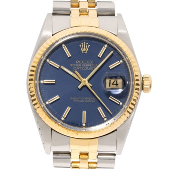 ROLEX Datejust 36 Ref 16013 'Blue Dial' LC100 Herrenuhr von 1983 mit Papieren.  