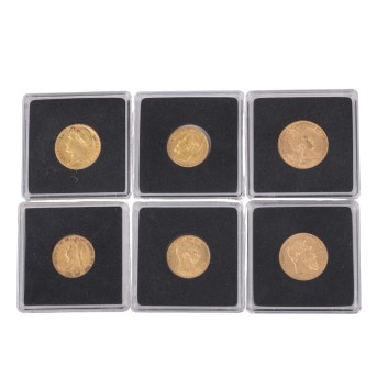 Kleine GOLD-Sammlung mit 6 Münzen, insg. Feingold ca. 28 g.