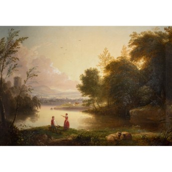 Maler des 19. Jh., 'Paar in Flusslandschaft',