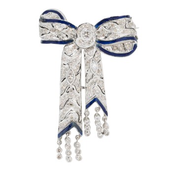 Brosche 'Schleife' mit Diamanten zus. 3,74 ct.