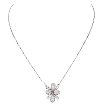 Collier mit Blüte aus 4 tropfenförmigen Diamantrosen,