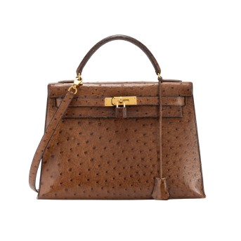 HERMÈS VINTAGE Handtasche "KELLY BAG 32 OSTRICH".