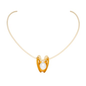 Halsreif mit Anhänger mit Südseeperle und Trapez-Diamant,
