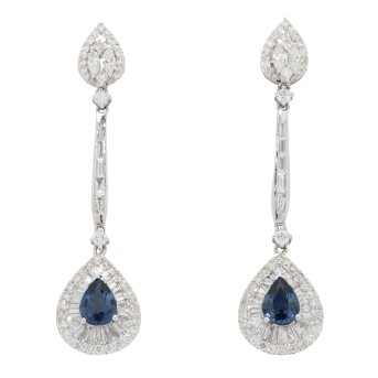 Elegante Ohrhänger mit Safir-Tropfen zus. 1,80 ct. und Diamanten zus. 2,90 ct, 
