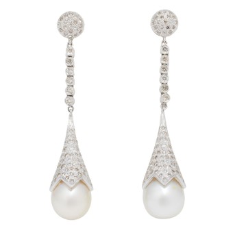 Elegante Südseeperlen-Ohrhänger mit Brillanten Pavé zus. 2,40 ct.