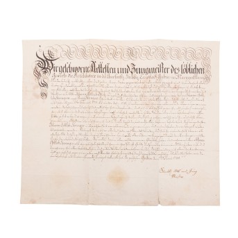 ZUNFTURKUNDE DER FLEISCHERZUNFT ZU GUHRAU, dat. 1785