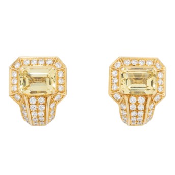 Ohrclips mit Heliodor und Brillanten zus. ca. 1,5 ct,
