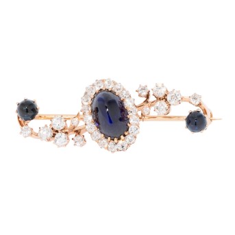 Brosche mit Saphircabochons und Altschliffdiamanten