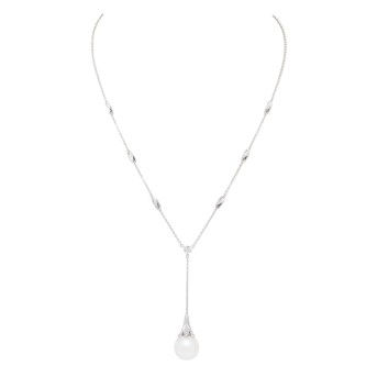 Collier mit Zuchtperle und Brillanten von zus. ca. 1,0 ct,