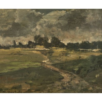 HARTWIG, MAX (1873-1939) "Wiese vor einem Waldrand unter gewittrigem Himmel"