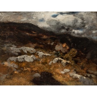 VON STADLER, TONI (1850-1917) "Felsige Hochgebirgslandschaft im Nebel"