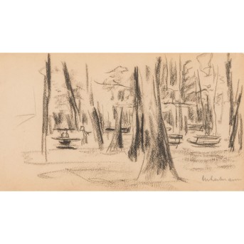 LIEBERMANN, MAX (1847–1935) "Holländische Landschaft" (Laren) / rückseitig: "Studie einer gehenden Frau mit Korb"