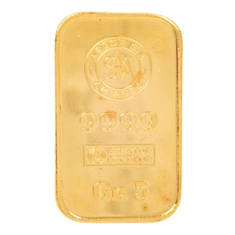 GOLDbarren – 5 g GOLD fein, Goldbarren geprägt, Hersteller Argor S.A. Chiasso,
