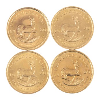 Südafrika/GOLD - 4x 1/10 oz Krügerrand 1980,