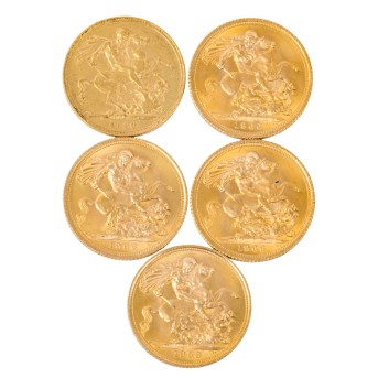 Großbritannien/GOLDlot- 5x 1 Sovereign,