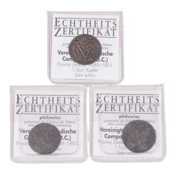 3 x Vereinigte Ostindische Compagnie (V.O.C.)/  Kupfer -