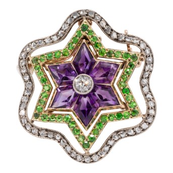 Historische Brosche/Anhänger "Stern" mit Diamantrosen,