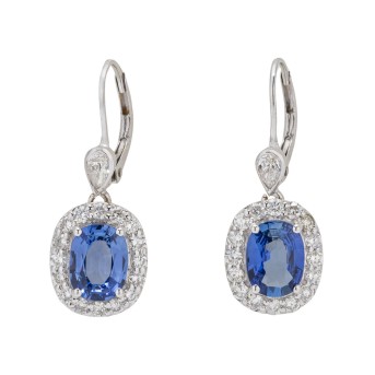 Ohrhänger mit Saphiren 2,33 ct. und Brillanten sowie 2 Diamant-Tropfen zus. 0,44 ct.,