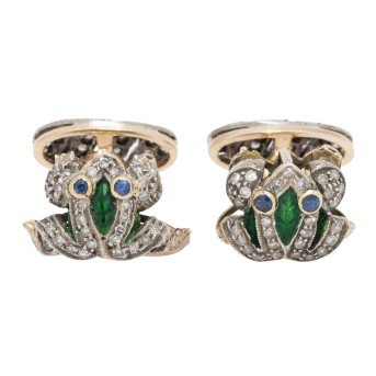 Manschettenknöpfe 'Frösche' mit Diamanten zus.  0,41 ct.