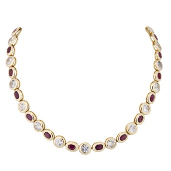 Collier mit Rubinen und weißen Saphiren