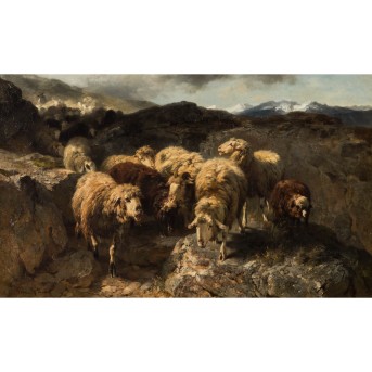 BRAITH, ANTON (1836-1905) "Heimtrieb der Schafe" 1880
