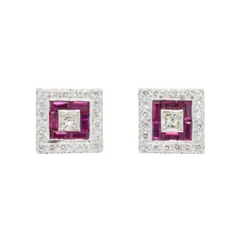 Ohrtstecker mit Rubinen-Baguettes  und Diamanten zus. 1,30 ct
