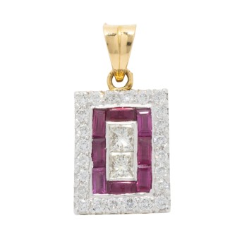 Anhänger mit Rubin-Baguettes und Diamanten zus. ca. 0,80 ct.